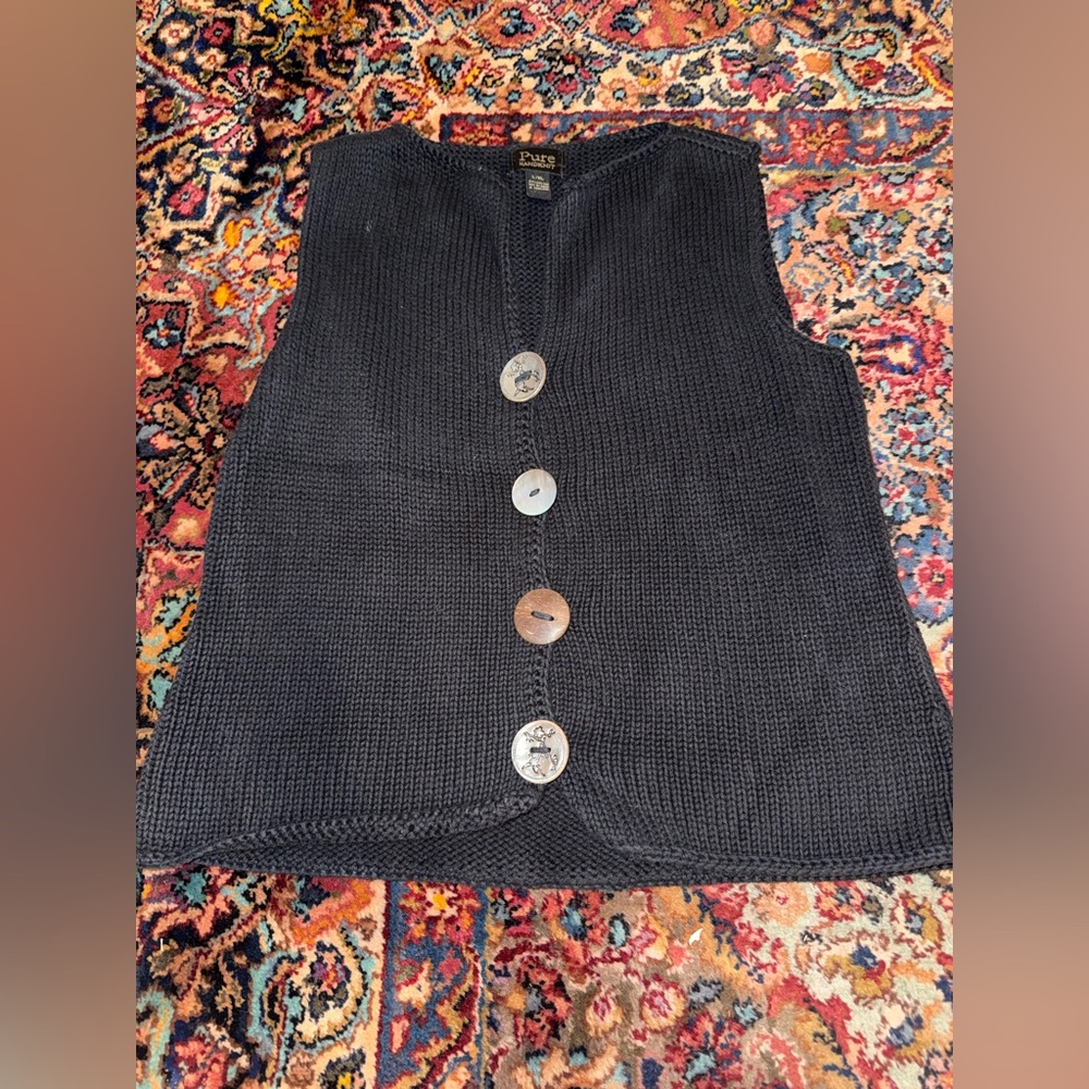 Vintage Chunky Hand Knit Black Sweater Best with Buttons